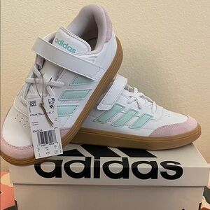 Adidas Kids' White and Light Green Court Block Sneakers Velcro